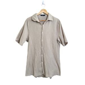 Sampson and Taylor Men’s Tan Textured Cotton Short Sleeve Casual Button Down L